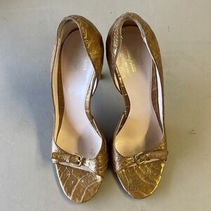 Calzature Donna Prada for Neiman Marcus Gold crocodile style heels